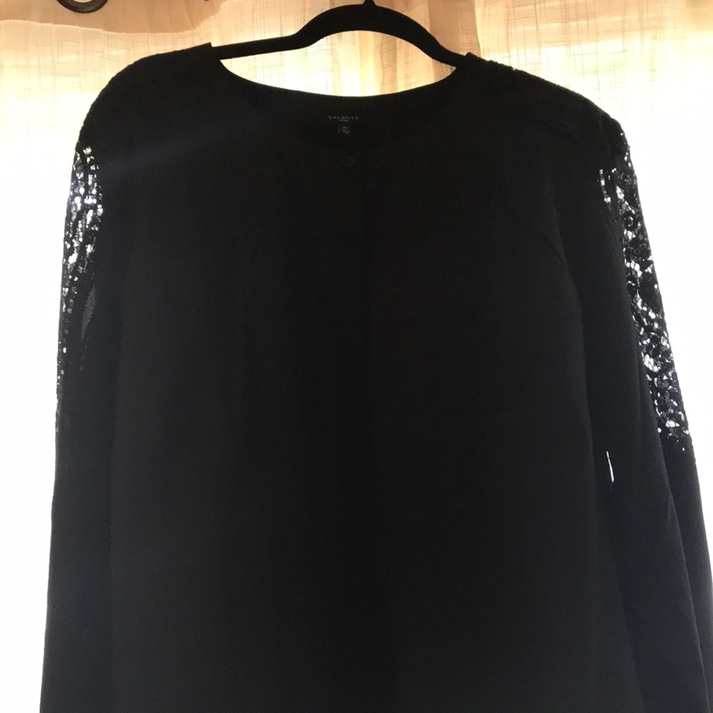 NWT Black Talbots Plus 2x blouse w/lace accents
